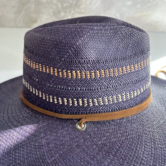 Freya Wide Brim Fedora Women's L Gazania Hat 100% Straw Purple Leather Band - Picture 9 of 16